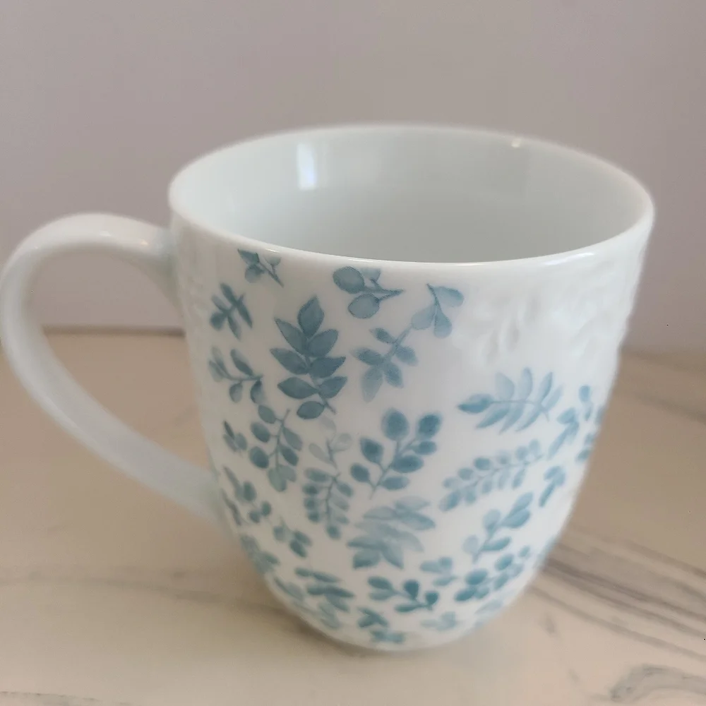 Pier 1 Imports Floral Embossed White Blue Monogram Letter P Coffee Tea Mug